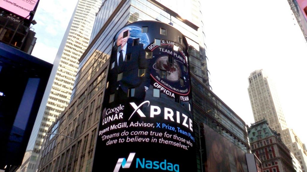 Google Lunar XPRIZE Team Featured on Nasdaq marketsite tower new york times square